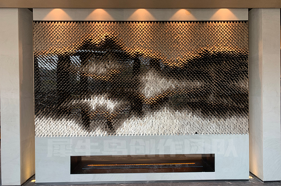 旭辉茶室售楼部艺术墙面